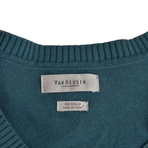 Van Heusen  Argyle Diamond Sweater V-Neck Long Sleeve Cotton Size Medium - Picture 7 of 8
